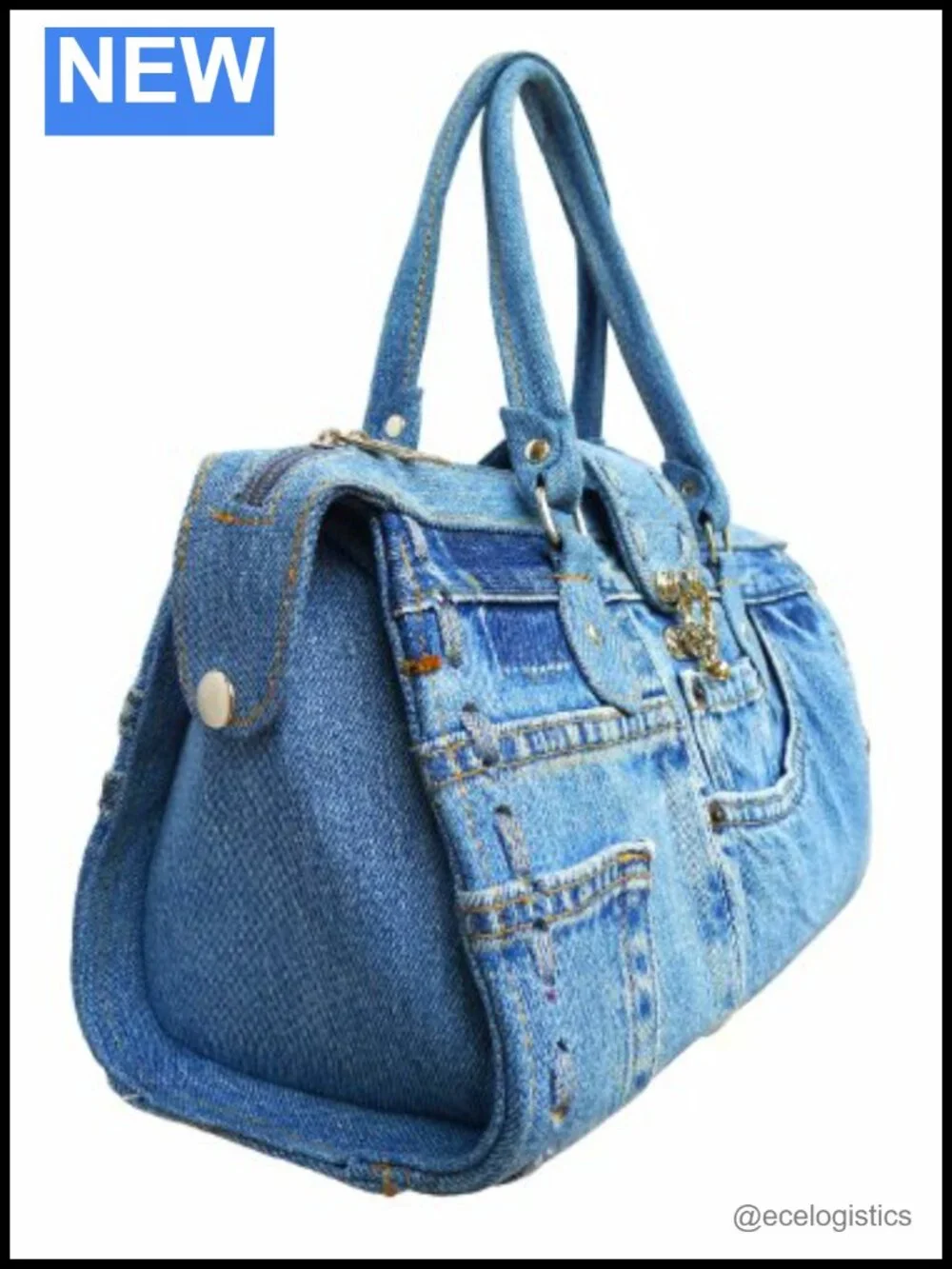 Upcycled Denim Doctor Style Top Handle Satchel Structured Handbag Purse